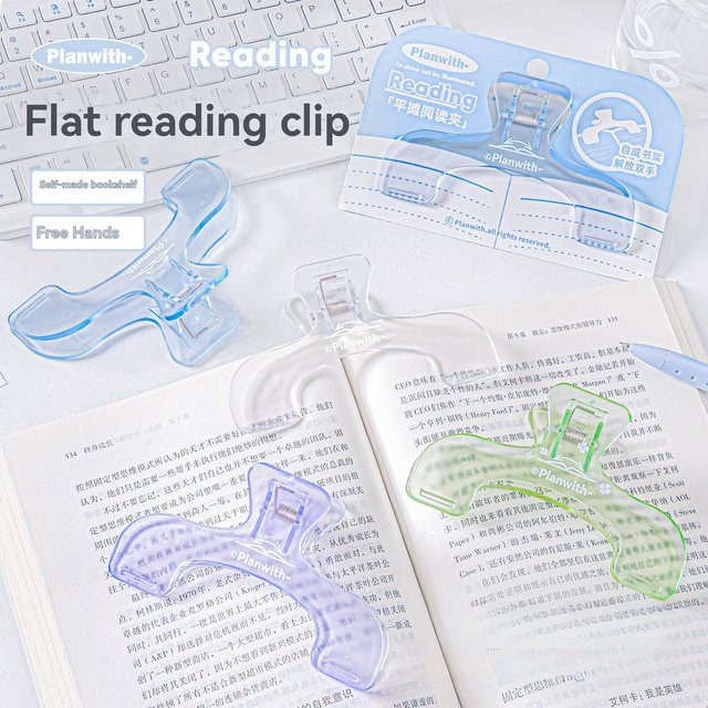 Transparenter flacher Leseclip aus Kunststoff zum Fixieren von Büchern und Ordnern - Bild 1