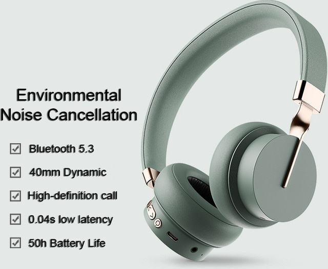 Fingertime P3 Bluetooth Gaming Headset mit Mikrofon und Geräuschunterdrückung, 50 Stunden Akkulaufzeit, Schwarz/Grün, 3,5mm Aux Anschluss - Bild 1