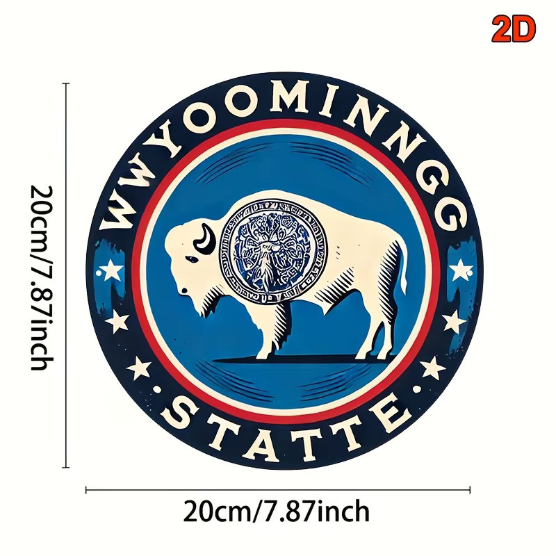 Potdemiel Vintage Wyoming State Seal Rundes Aluminiumschild mit Büffel-Emblem, Durchmesser: 20,3 cm - Bild 2