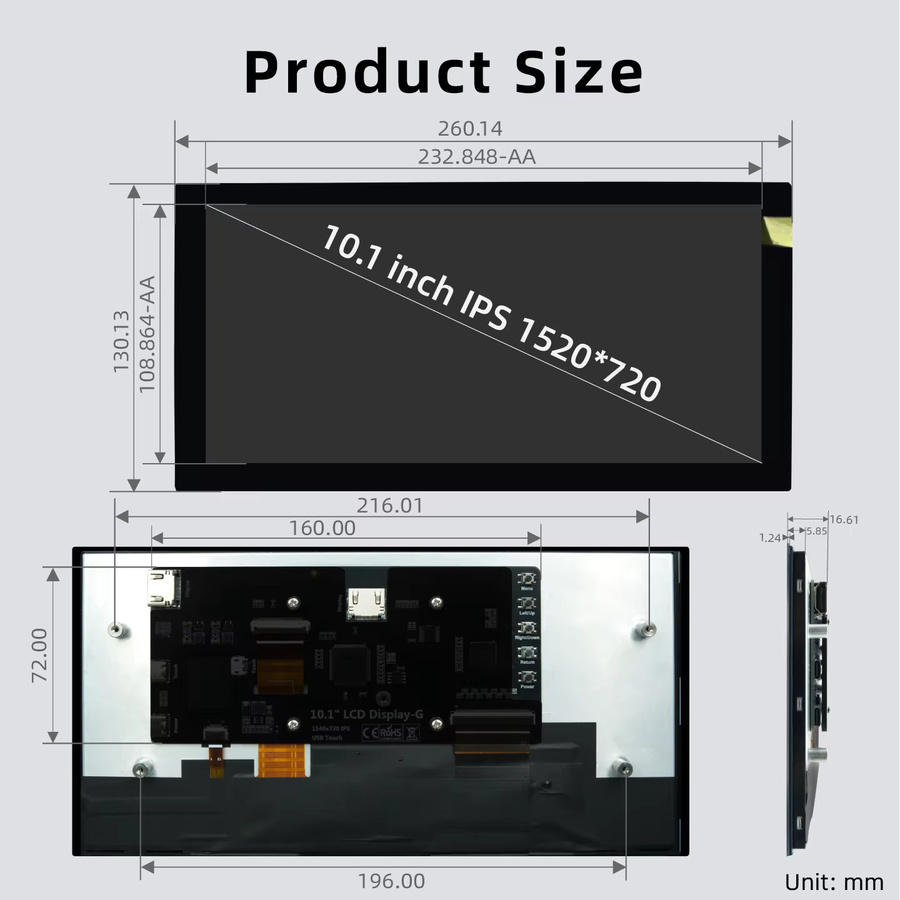 iPistBit 10,1 Zoll IPS HD LCD-Monitor mit 1520 x 720 Display in Schwarz für Raspberry Pi 5/4B/3B+ und Windows - Bild 5