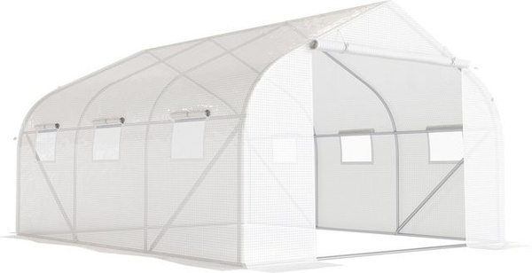 Aosom Outsunny Foliengewächshaus mit UV-Schutz und Mesh-Fenstern, winddichtes Tomatenhaus aus Metall, Weiß, B/T/H: 4,45 x 2,99 x 2,05 m
