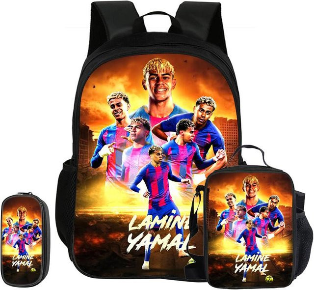 Fancy Style Studio Kinderrucksack Set L-Lamin Yamal Fußballstar mit Federmäppchen, Tasche und Brotdose, mehrfarbig - Bild 1