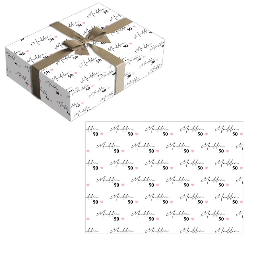 Personalisiertes WEIGAO Geschenkpapier mit Name und Datum in Weiß für Geburtstage und Partys - Bild 3