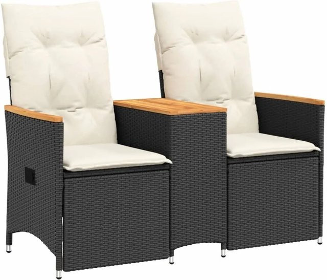 vidaXL Gartensofa 2-Sitzer mit Tisch aus PE-Rattan und Akazienholz in Schwarz und Cremeweiß - Bild 1