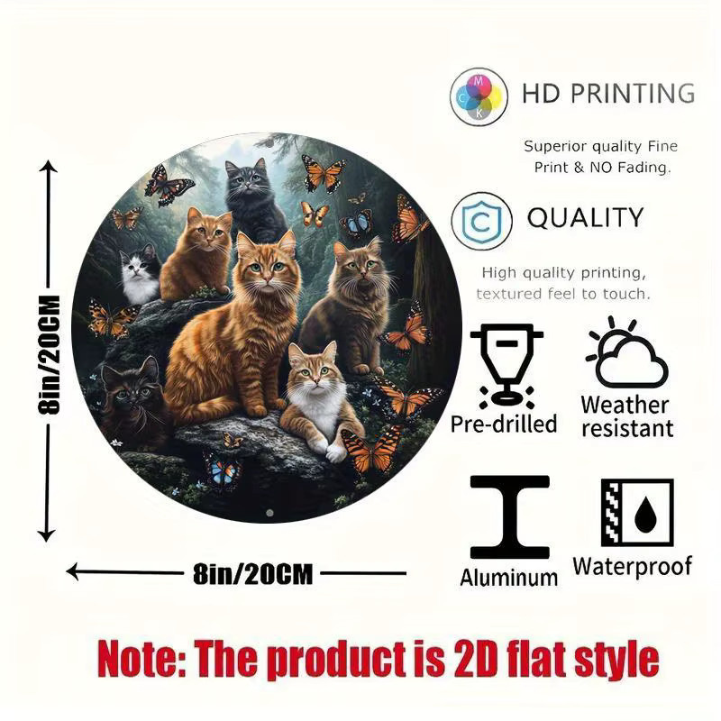 CIFBUY Vintage Metall-Wandschild mit Katzenmotiv, rundes Aluminium-Dekoschild in Multicolour, Durchmesser: 20 cm - Bild 4