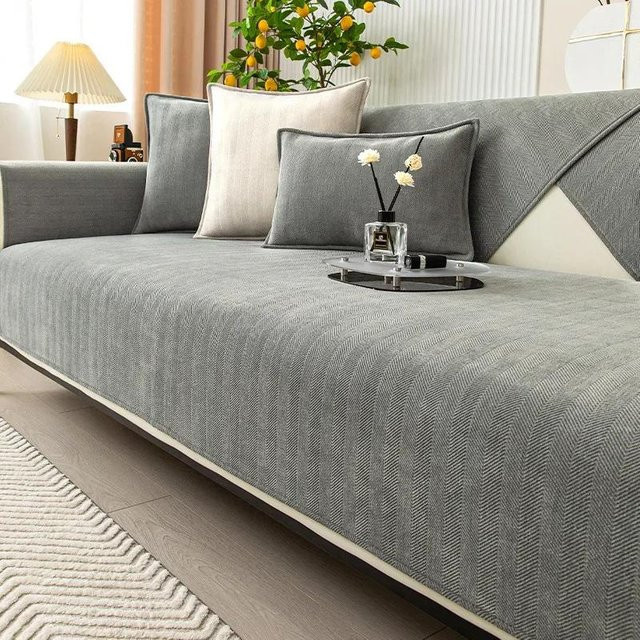 Rutschfester Chenille Sofabezug von Your Warm Home in Grau, Universal Couchbezug für dein Wohnzimmer, Breite: 70 cm, Breite: 70 cm - Bild 1