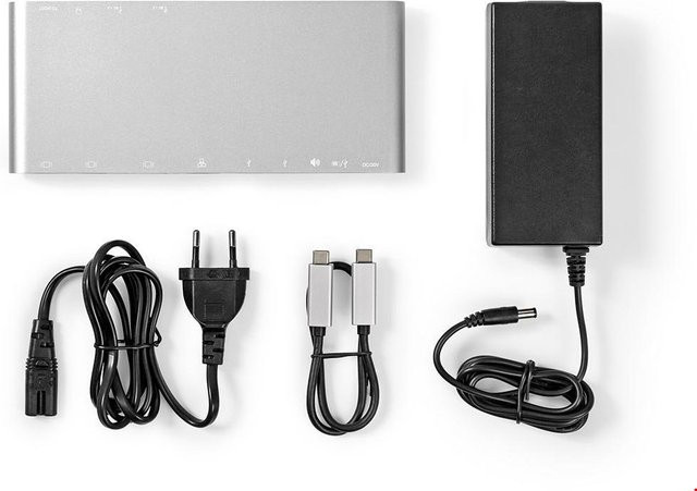Nedis Multi-Dockingstation CCTB64991AL02 in Silber mit USB-C, HDMI 4K UHD, DisplayPort, Ethernet/LAN und 4x USB 3.0-A - Bild 1