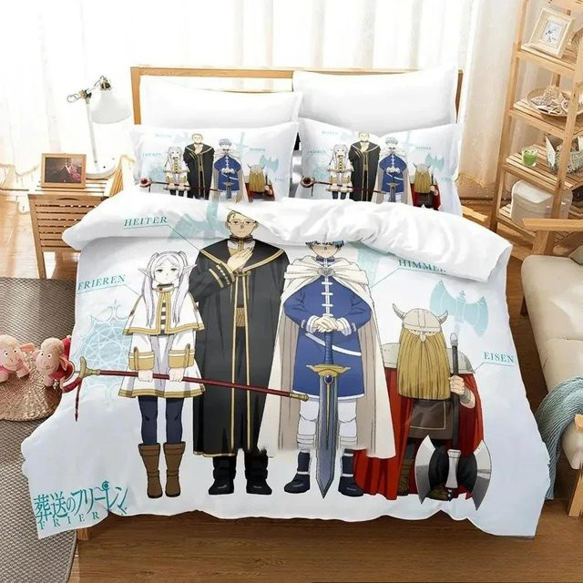 Anime Frieren Bettwäsche Set mit Bettbezug und Kissenbezug in Weiß, B/H: 135 x 200 cm - Bild 1