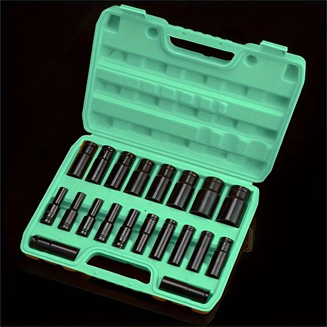 NIUXIANG 1/2 Zoll Impact-Steckschlüssel-Set mit Sechskant-Verlängerungen und Aufbewahrungskoffer, Grau, 8–32 mm - Bild 1