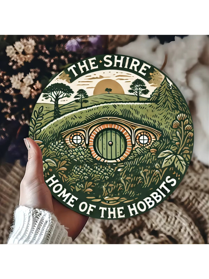 Potdemiel The Shire Hobbit's Home Rundes Metall-Wandkunstschild in Mehrfarbig, Rustikale Bauernhaus-Dekoration mit Blättern und geometrischen Motiven, Durchmesser: 19,8 cm - Bild 6