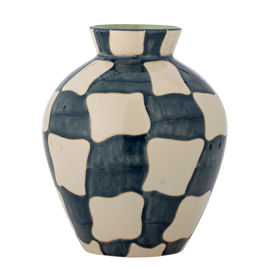 Bloomingville Keramikvase in Blau mit Check-Muster im skandinavischen Design, Höhe: 24 cm - Bild 1