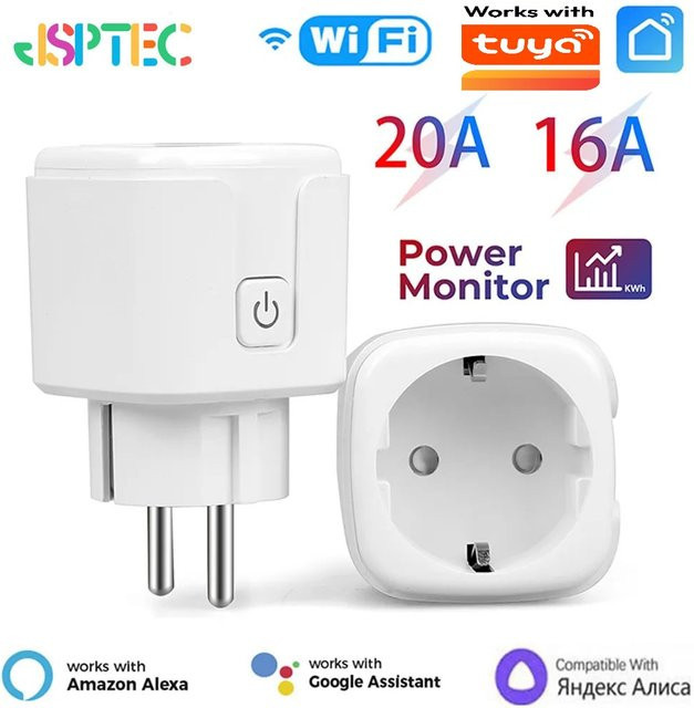 Tuya Smart Plug WiFi Steckdose mit Power Monitoring, kompatibel mit Smart Life App, Google Assistant und Alexa, Weiß - Bild 1