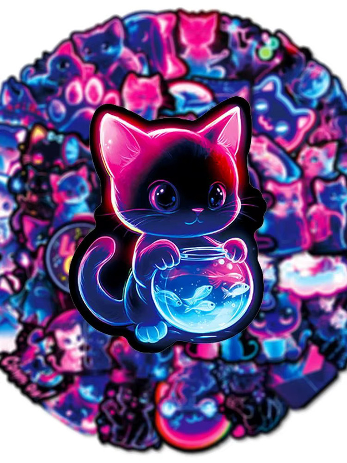 Rspctou Neonlicht Tier Katze Cartoon Aufkleber, multicolor, 10 Stück - Bild 6
