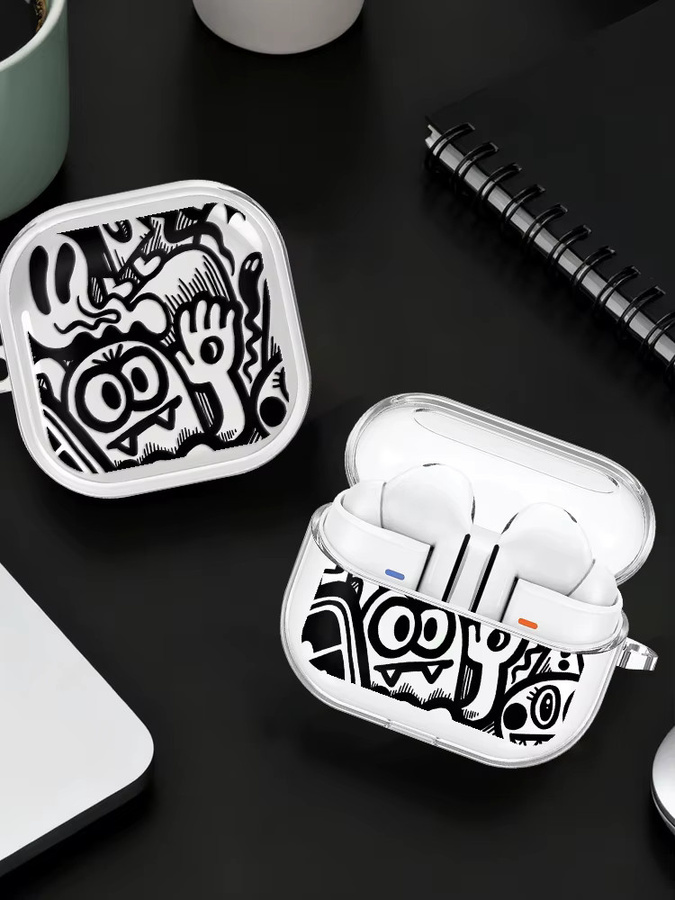 Schwarze Graffiti-Schutzhülle für Samsung Galaxy Buds 4 Pro, 2, 3 Pro, 3 FE und Live, transparentes Design - Bild 4