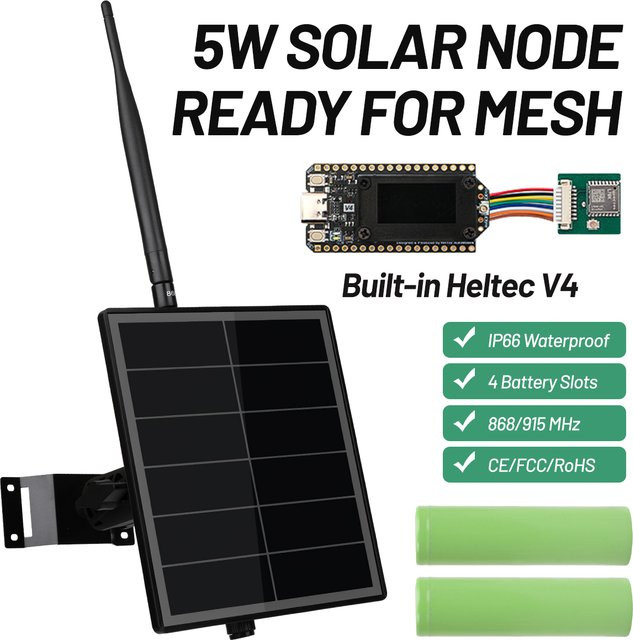 Heltec Outdoor Meshtastic Solar-Knoten mit GPS-Modul, ESP32 LoRa V4 Meshcore Repeater, 5W Solarpanel, WiFi, Bluetooth und BLE in Schwarz - Bild 1