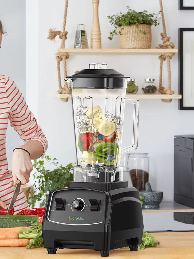 Biolomix 3HP 2200W Professioneller Mixer in Schwarz – BPA-freier Küchenprozessor aus Kunststoff zum Zerkleinern von Eis, für Smoothies, gefrorene Getränke und Fruchtpürees - Bild 1