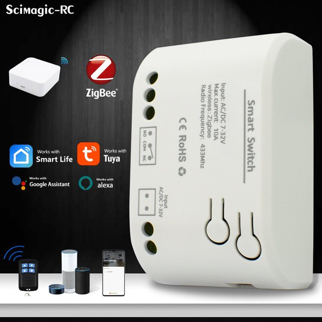 Tuya Zigbee Smart Relais Modul mit RF433MHz Fernbedienung und Alexa-Kompatibilität für DIY Lichtsteuerung (DC7-32V / AC85-250V) - Bild 1