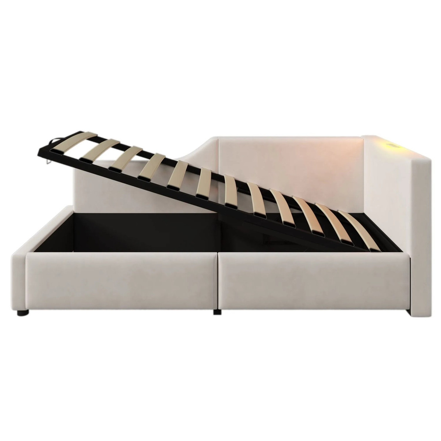 Merax Daybett mit Hydraulik-Lift, USB-C Ladeport und integriertem Leselicht, Samt Beige, B/T/H: 200 x 90 x 41,3 cm - Bild 2