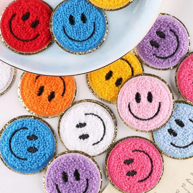 Smile Chenille Aufnäher Gold Giller zum Aufbügeln, bunte Smile-Applikation für Kleidung und DIY-Zubehör - Bild 1