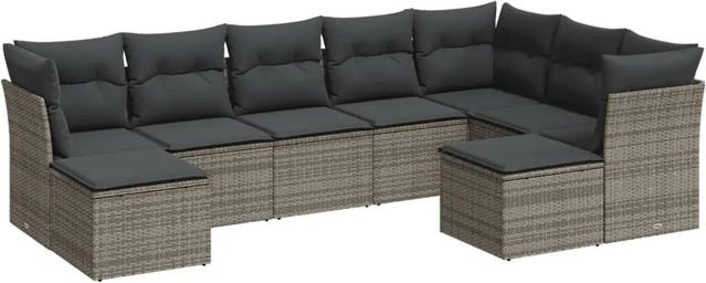 vidaXL 9-tlg Garten-Sofagarnitur aus Poly-Rattan in Grau mit Kissen und Stauraum - Bild 1