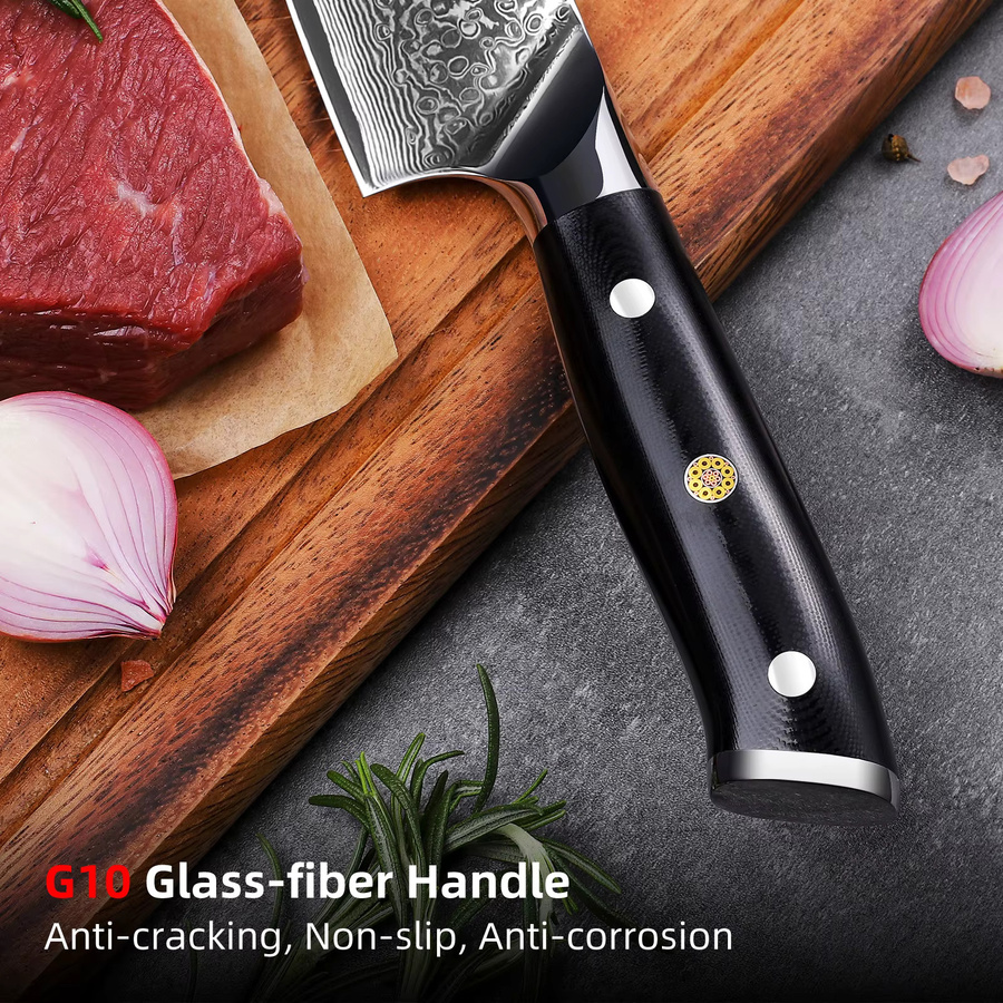Sunnecko Damaskus Santoku-Messer aus VG10-Stahl in Silber - Bild 5