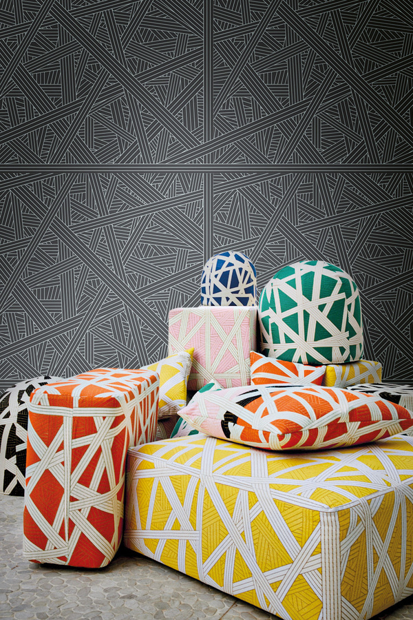 Missoni Home Tapete Nastri in Schwarz und Multicolour mit abstraktem geometrischem Design aus Vinyl - Bild 1
