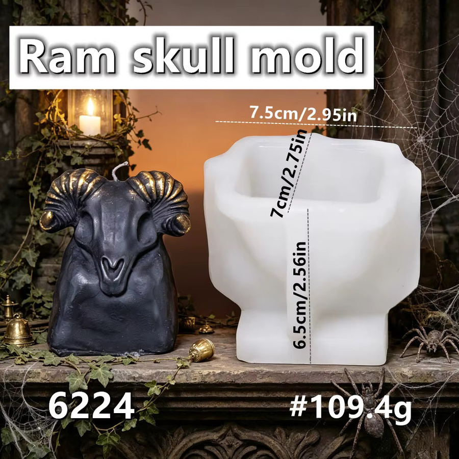 3D Gotische Widder-Totenkopf Silikon-Kerzenform für Baphomet Ziegenkopf-Design zur DIY Herstellung von Aroma-Kerzen, Seife und Harz, Halloween Dekoration - Bild 2