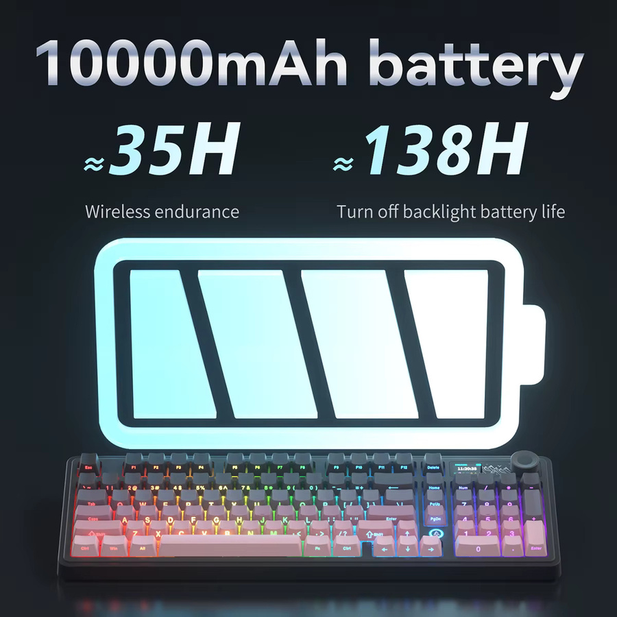 Ajazz AK980 V2/PRO Mechanische Gaming-Tastatur in Schwarz und Blau mit 10000mAh Akku, kabelloses 96%-Layout mit drei Modi und seitlicher LED-Beleuchtung - Bild 3