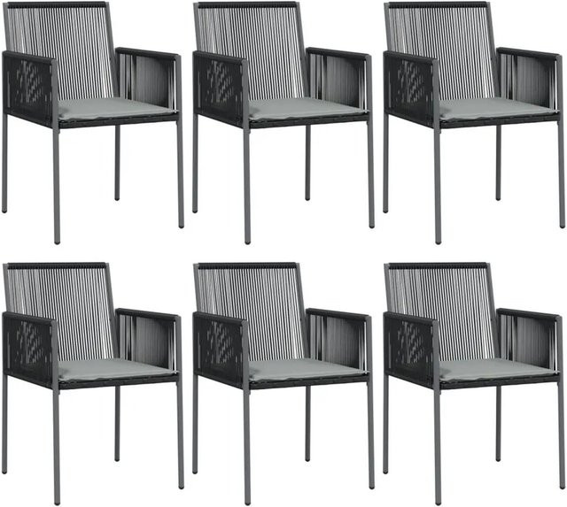 Furnicato Gartenstuhl-Set aus PE-Rattan mit Kissen, 6 Stück, Schwarz, B/T/H: 54 x 60,5 x 83,5 cm - Bild 1