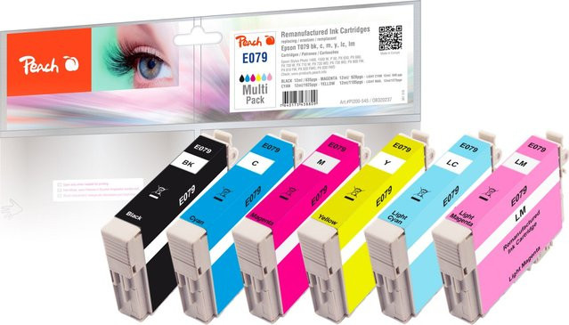 Peach E79 XL Druckerpatronen Set für Epson T079, wiederaufbereitet, Multicolor (Schwarz, Cyan, Cyan Photo, Magenta, Magenta Photo, Gelb) - Bild 1