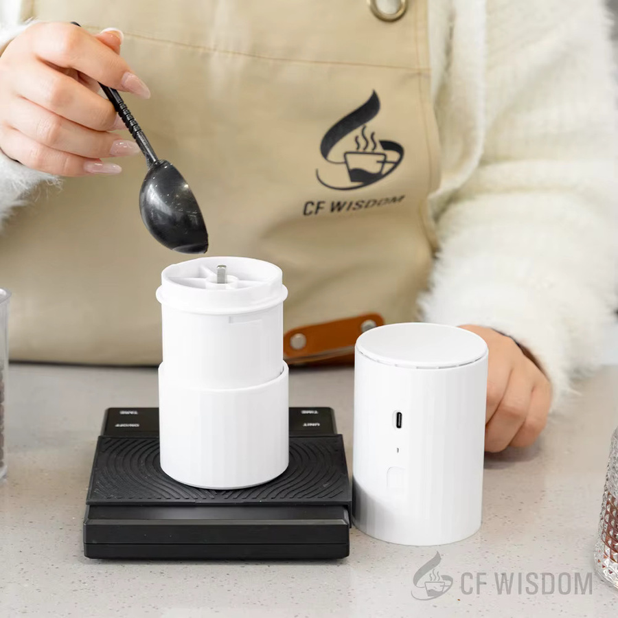 CF WISDOM Elektrische Keramik-Kaffeemühle in Weiß mit 30 g Bohnen-Aufbewahrung für Espresso und Reisen - Bild 3