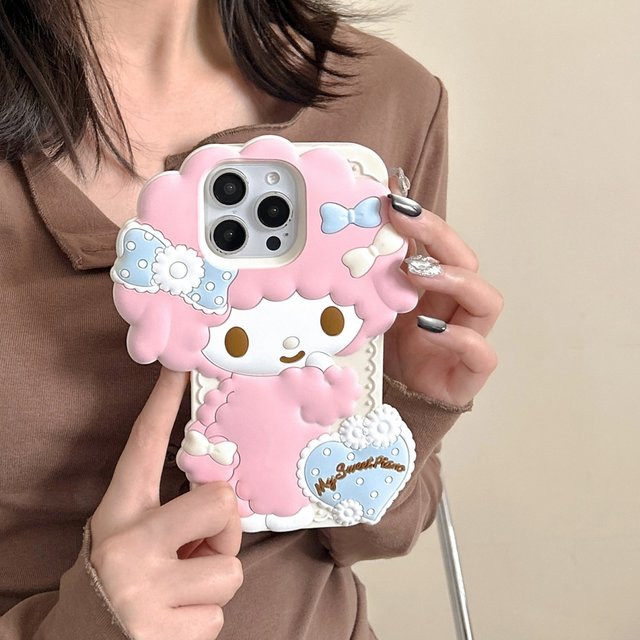 Sanrio Melody Silikon Schutzhülle für Apple iPhone 16 Pro Max, 15, 14, 13 und 16 Plus in Pink mit 3D-Cartoon-Design - Bild 1