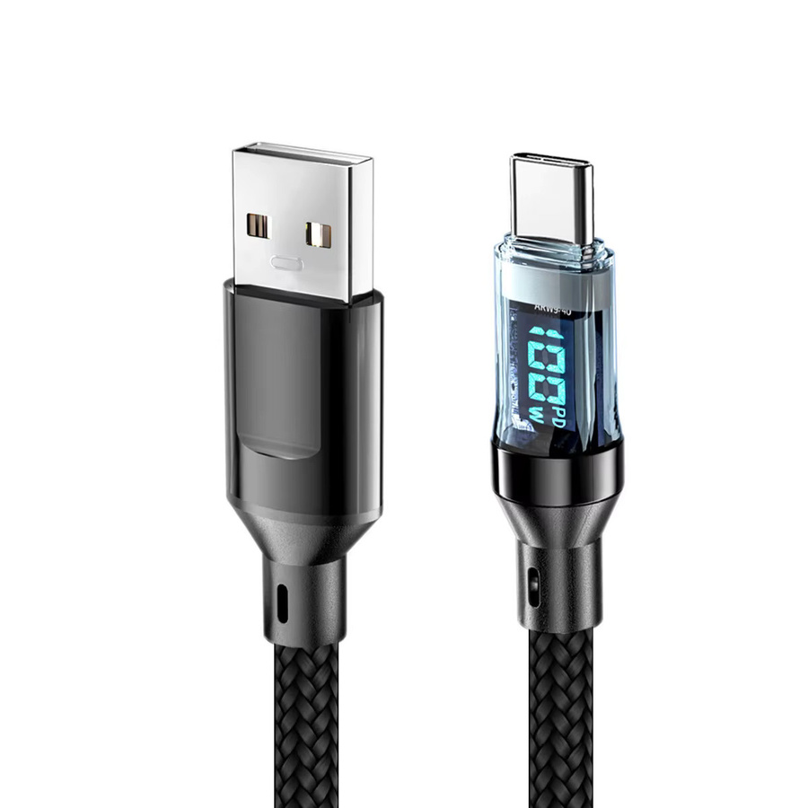 Oozcc USB-A auf Typ-C Schnellladekabel mit LCD-Dynamikdisplay, 120W 6A PD-Ladekabel aus Nylon, Schwarz - Bild 7