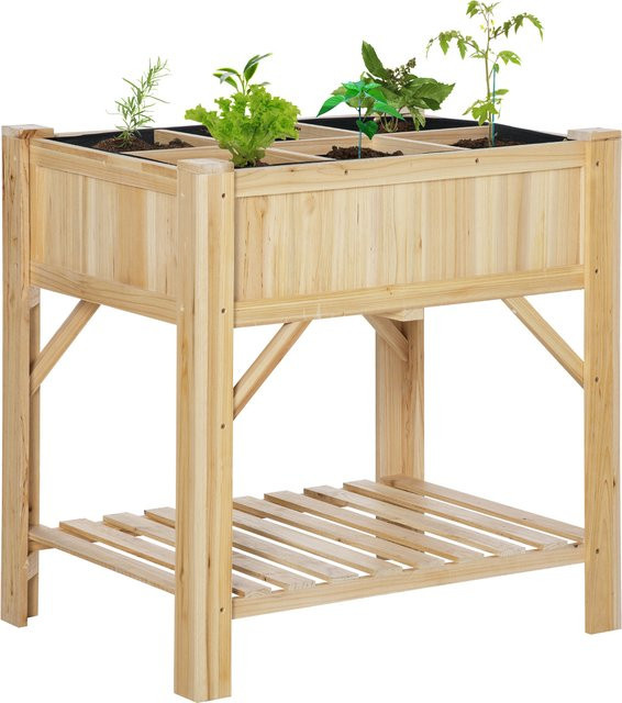 Outsunny Hochbeet aus Holz mit 6 Anbauflächen, Pflanztisch und Blumenkasten in Braun, B/T/H: 78,5 x 58 x 81 cm - Bild 1