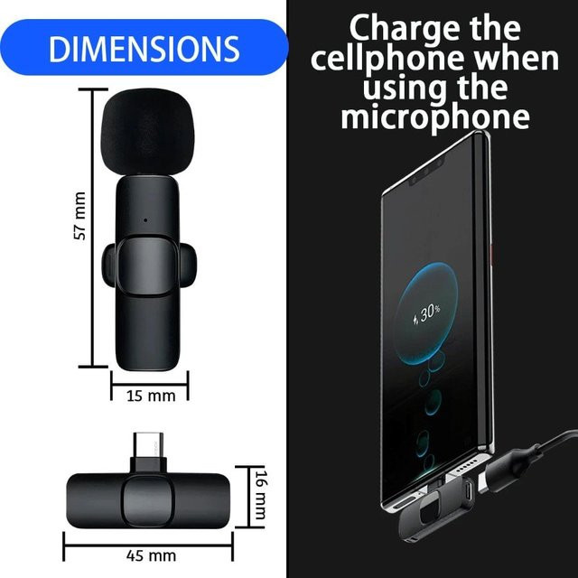 Basix Kabelloses Lavalier-Ansteckmikrofon mit USB-C für Android und iPhone in Schwarz - Bild 1