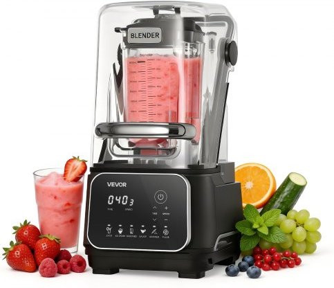 VEVOR Standmixer Schwarz mit 2 L Volumen, 2200 W Leistung, Schutzabdeckung, Selbstreinigungsfunktion und 6 Programmen für Smoothies, Eiscrushing und Pürees - Bild 1