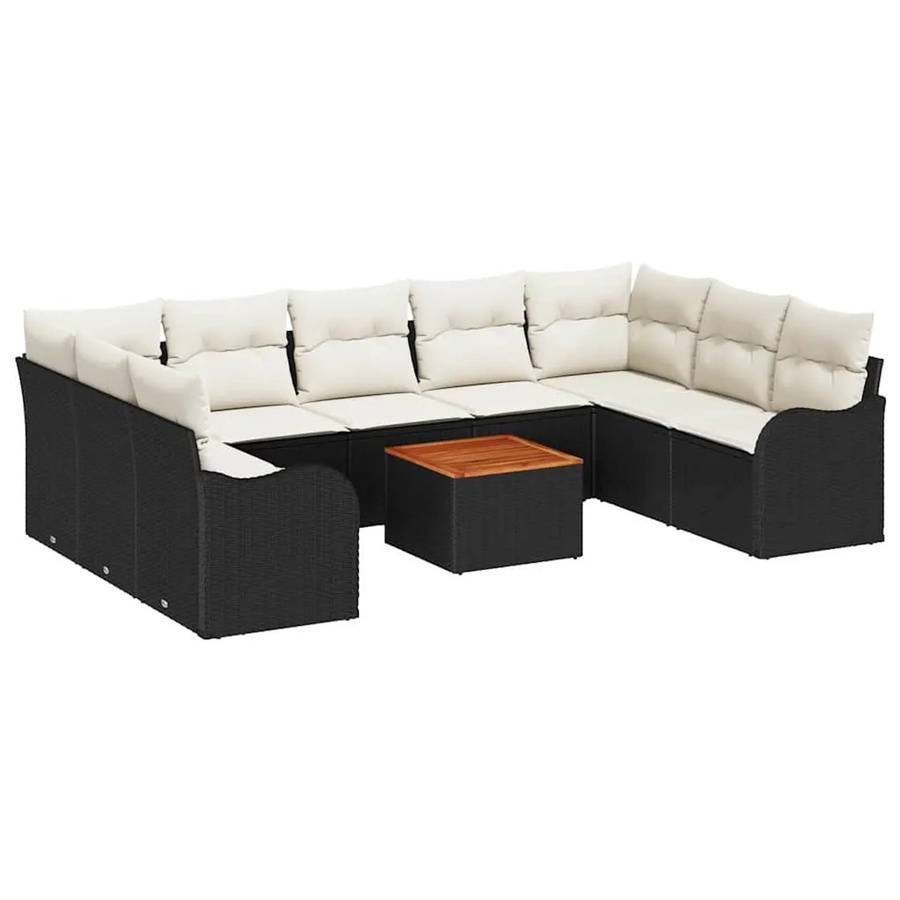 vidaXL Garten Sofa Set 10-teilig aus Poly Rattan und Akazienholz in Schwarz-Weiß mit UV-beständigen Polyester-Kissen - Bild 2