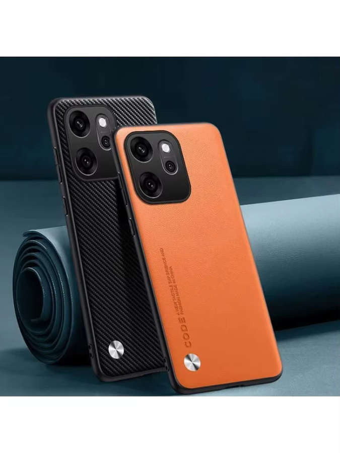 Schutzhülle aus PU-Leder und Silikon für Oppo Reno 14 F 5G in Orange und Schwarz - Bild 2