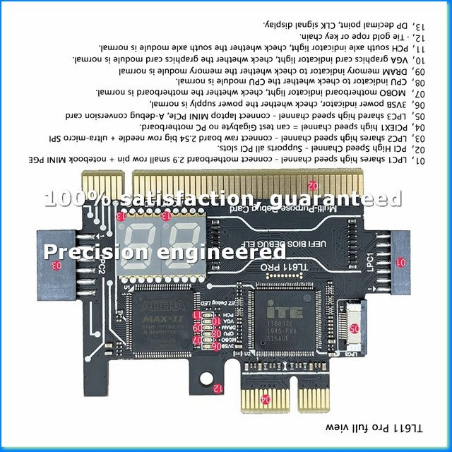 TL611 PRO PCIe-Diagnosekarte für Desktop- und Laptop-Computer, Schwarz, A49I - Bild 1