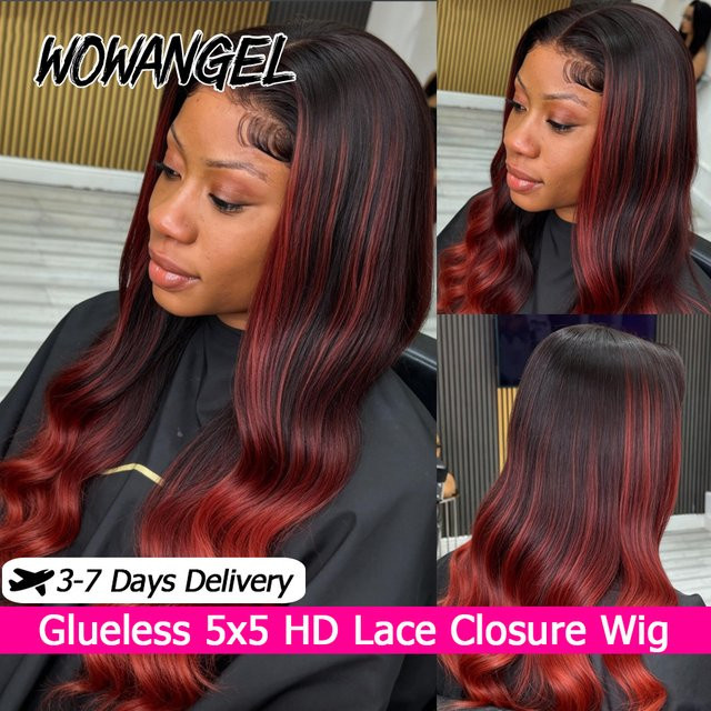 WOWANGEL Rote Ombre Echthaarperücke, 5X5 HD Lace Closure, Damen - Bild 1