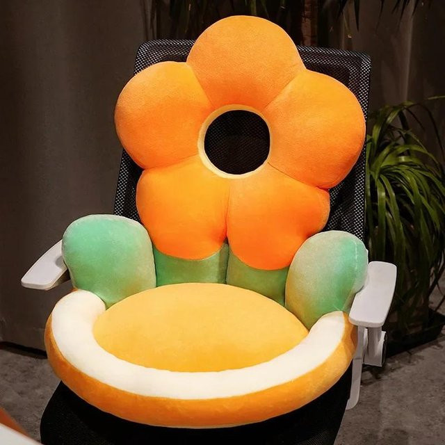 Cartoon-Kissen als Rückenlehnen- und Gesäßkissen mit Taillenstütze, Blumen-Futon-Bodenmatte aus Plüsch, Mehrfarbig, B/T: 50 x 45 cm - Bild 1