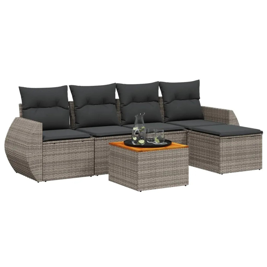 vidaXL 6-teilige Garten-Sofagarnitur aus Polyrattan mit Kissen in Grau - Bild 2