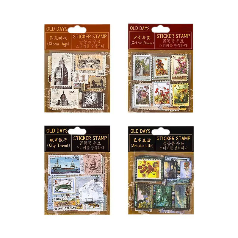 Vintage Briefmarken Aufkleber aus Papier in Multicolour für Scrapbooking und Journaling - Bild 4