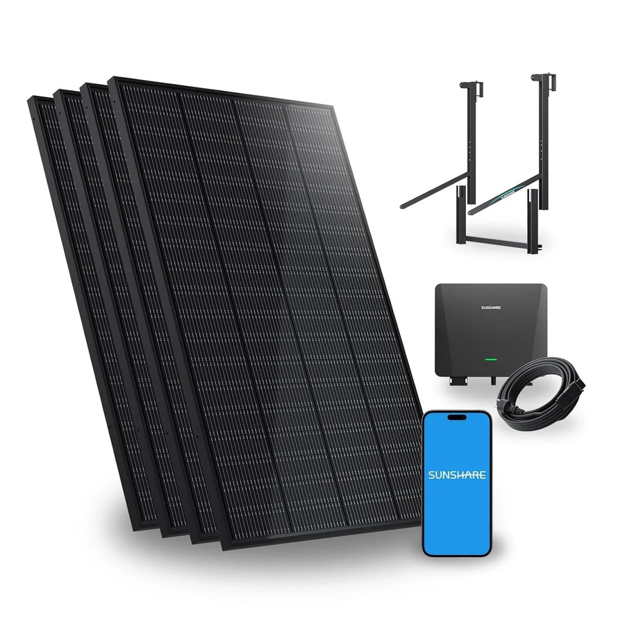SUNSHARE Ray 800W Balkonkraftwerk mit Halterung für Geländer und Balkonkrümmung in Schwarz - Bild 2
