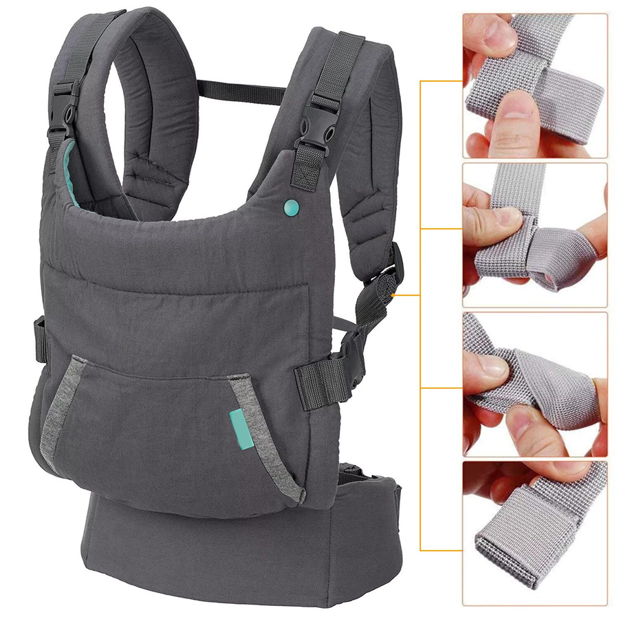 Ergonomische Motten Babytrage mit Kapuze und verdickten Schultergurten für Neugeborene bis 24 Monate in Grau - Bild 5