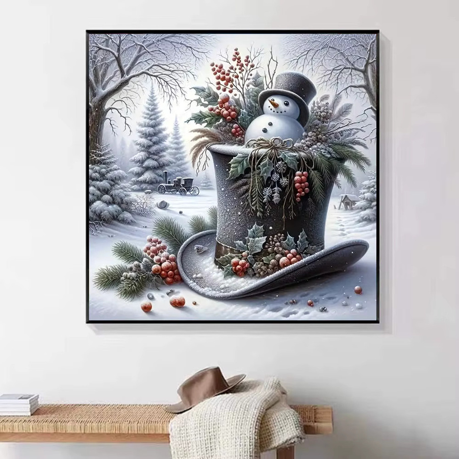 HUACAN Diamant-Malerei Set Winterwunderland mit Schneemann und Kristallperlen, B/H: 20 x 20 cm - Bild 4