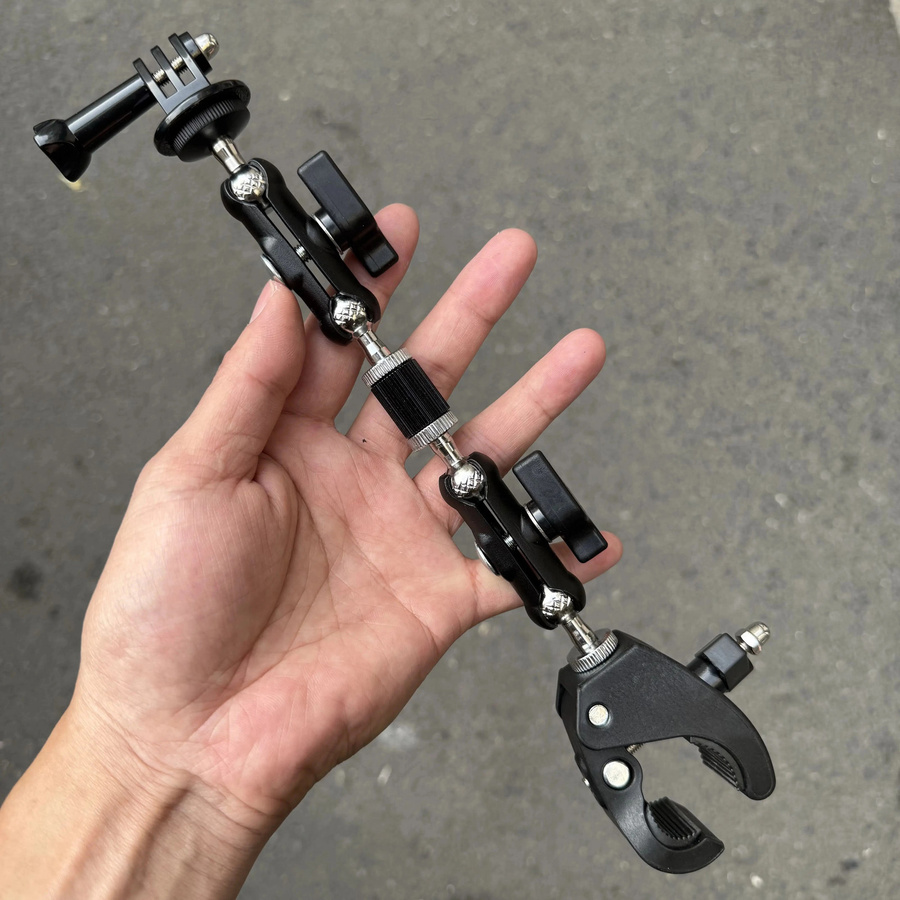 Vielseitige 360 Grad Klemmhalterung aus Metall für GoPro und DJI, schwarze Kamerahalterung mit Gelenk für Outdoor und Fahrrad - Bild 2