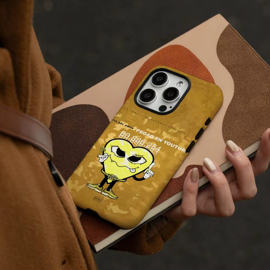 La M-Mafia Del A-Amor Handyhülle für iPhone 17 16 15 14 13 12 Pro Max Plus in Weiß und Gelb mit glänzender HD-Doppelschicht-Flüssigkeitshartschale - Bild 2