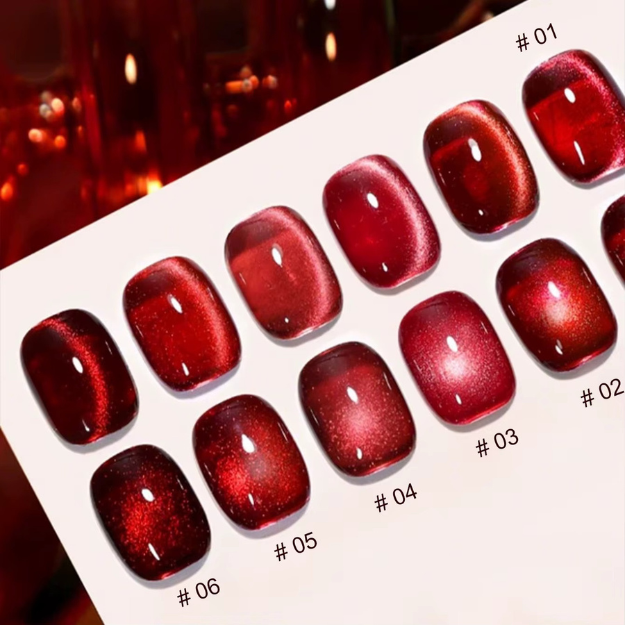 MIANEL Katzenauge-Gel-Nagellack, Weinrot & Kirschrot, schimmernd, 10 ml - Bild 2