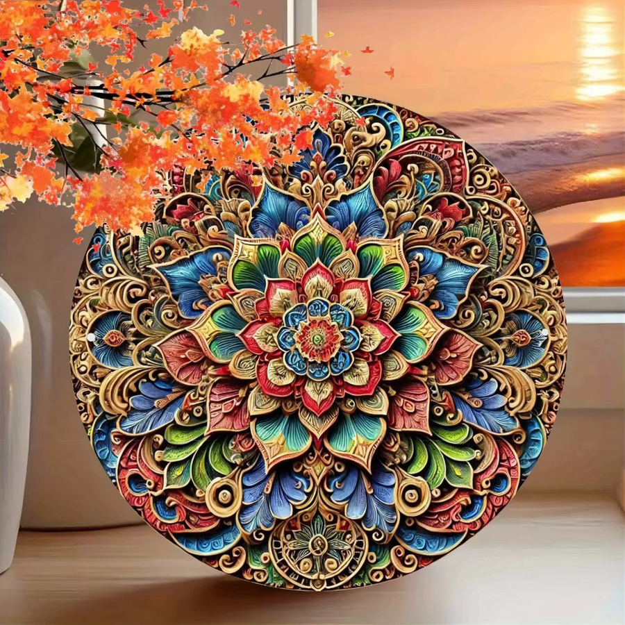 Hello Young Runde Mandala Wandkunst aus Aluminium in Multicolor, Florales 2D-Metallplakat für Wohnzimmer und Schlafzimmer - Bild 4